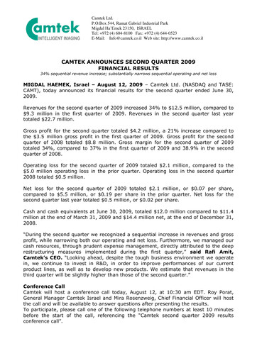 Thumbnail Camtek Quarterly Report 2009-q2