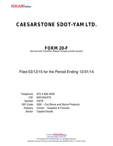 Thumbnail Caesarstone
 Annual Report 2014