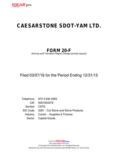 Thumbnail Caesarstone
 Annual Report 2015
