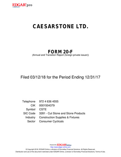 Thumbnail Caesarstone
 Annual Report 2017