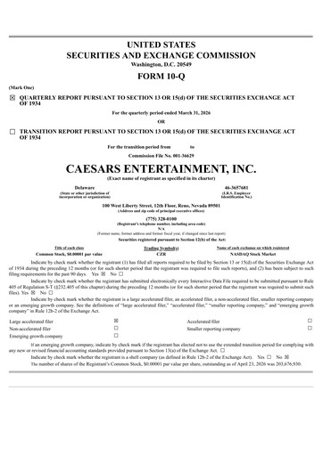 Thumbnail Caesars Entertainment
 Quarterly Report 2026-q1