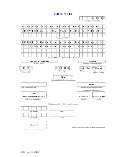Vorschaubild International Container Terminal Services Quartalsbericht 2017-q3