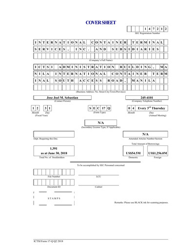 Vorschaubild International Container Terminal Services Quartalsbericht 2018-q2