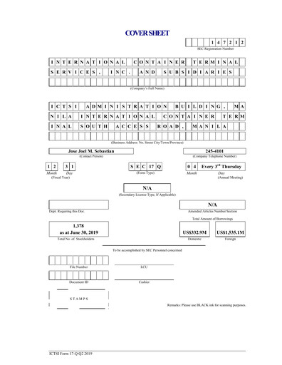 Vorschaubild International Container Terminal Services Quartalsbericht 2019-q2