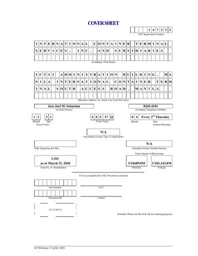 Vorschaubild International Container Terminal Services Quartalsbericht 2020-q1