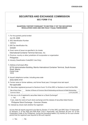 Vorschaubild International Container Terminal Services Quartalsbericht 2026-q2