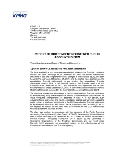 Thumbnail Docebo Financial Statement 2021