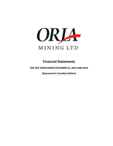 Miniature Orla Mining Bilan financier 2015