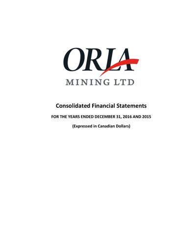 Miniature Orla Mining Bilan financier 2016