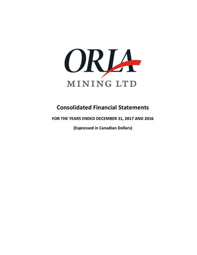 Miniature Orla Mining Bilan financier 2017
