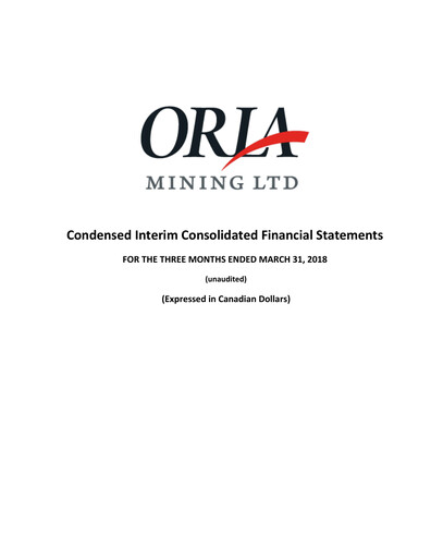 Miniature Orla Mining Rapport trimestriel 2018-q1