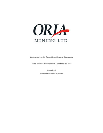 Miniature Orla Mining Rapport trimestriel 2018-q3