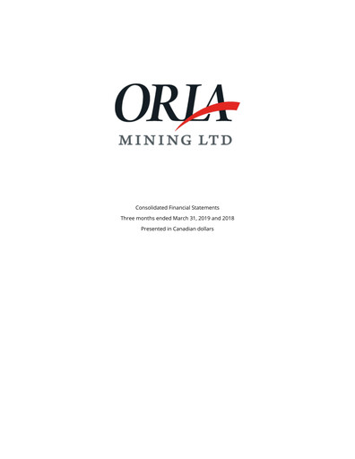 Miniature Orla Mining Rapport trimestriel 2019-q1