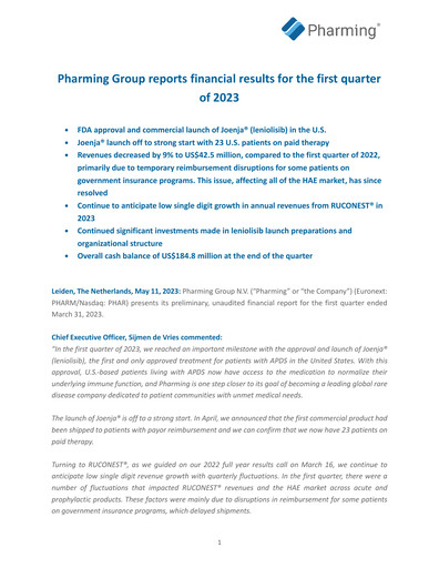 Thumbnail Pharming Group Quarterly Report 2023-q1