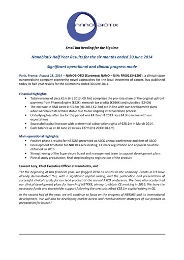 Thumbnail Nanobiotix Half-year Report 2014-h1