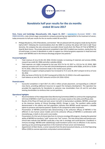 Thumbnail Nanobiotix Half-year Report 2017-h1