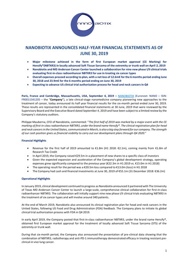 Thumbnail Nanobiotix Half-year Report 2019-h1