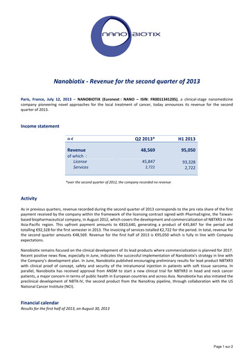 Thumbnail Nanobiotix Quarterly Report 2013-q2