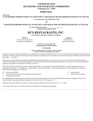 Vorschaubild BJ's Restaurants
 Quartalsbericht 2017-q2