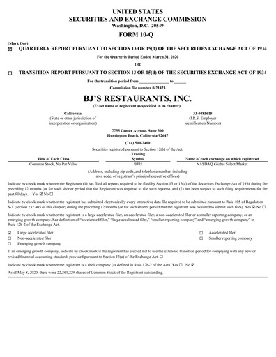 Vorschaubild BJ's Restaurants
 Quartalsbericht 2020-q1