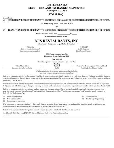 Vorschaubild BJ's Restaurants
 Quartalsbericht 2021-q2