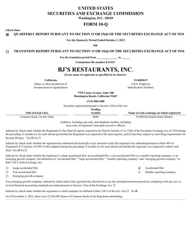 Vorschaubild BJ's Restaurants
 Quartalsbericht 2023-q3
