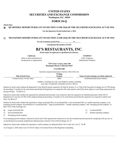 Vorschaubild BJ's Restaurants
 Quartalsbericht 2024-q2