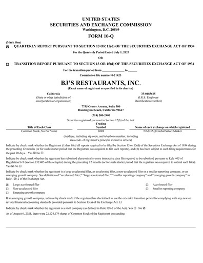 Thumbnail BJ's Restaurants
 Quarterly Report 2025-q2