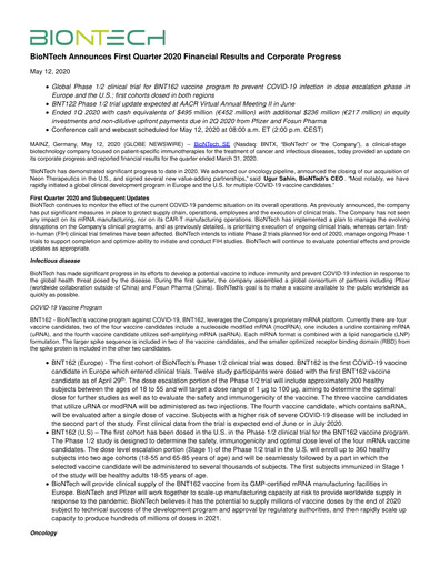 Miniature BioNTech Rapport trimestriel 2020-q1