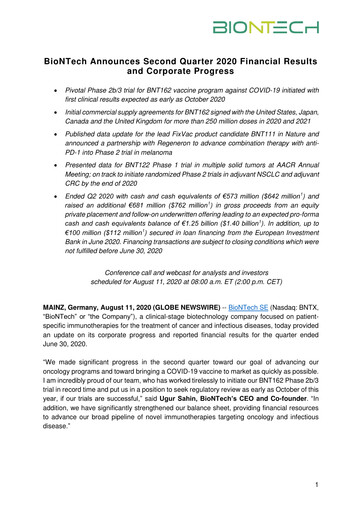 Miniature BioNTech Rapport trimestriel 2020-q2