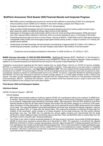 Miniature BioNTech Rapport trimestriel 2020-q3