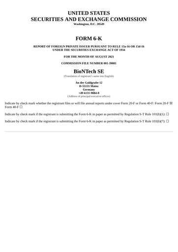 Miniature BioNTech Rapport trimestriel 2021-q2