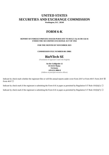 Miniature BioNTech Rapport trimestriel 2023-q3