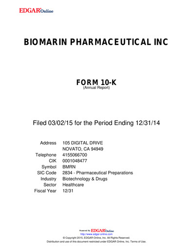 Thumbnail BioMarin Pharmaceutical Annual Report 2014