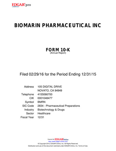 Thumbnail BioMarin Pharmaceutical Annual Report 2015