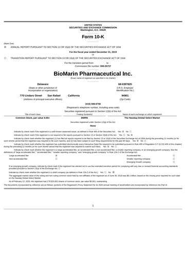 Thumbnail BioMarin Pharmaceutical Annual Report 2019
