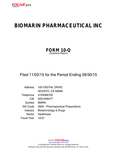 Thumbnail BioMarin Pharmaceutical Quarterly Report 2015-q3