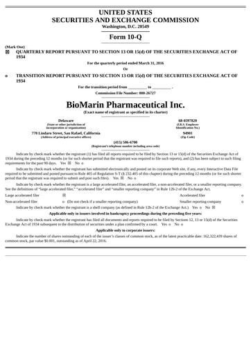 Thumbnail BioMarin Pharmaceutical Quarterly Report 2016-q1