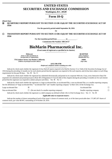 Thumbnail BioMarin Pharmaceutical Quarterly Report 2016-q3