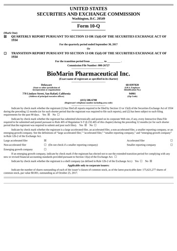 Thumbnail BioMarin Pharmaceutical Quarterly Report 2017-q3