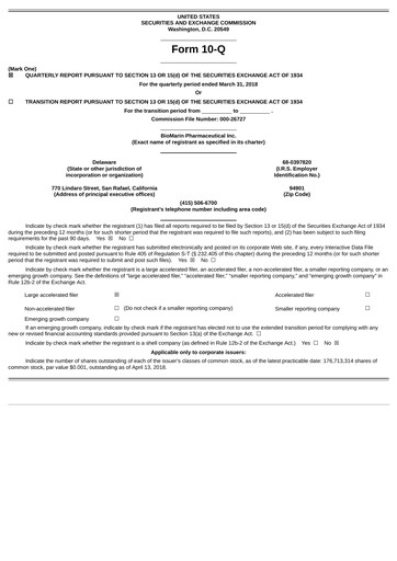 Thumbnail BioMarin Pharmaceutical Quarterly Report 2018-q1