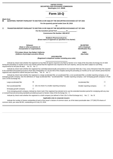 Thumbnail BioMarin Pharmaceutical Quarterly Report 2018-q2