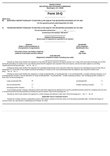 Thumbnail BioMarin Pharmaceutical Quarterly Report 2018-q3