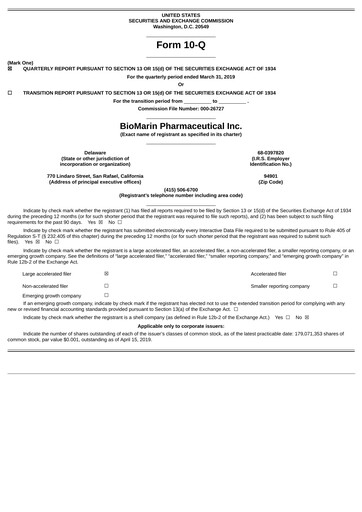 Thumbnail BioMarin Pharmaceutical Quarterly Report 2019-q1