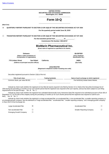 Thumbnail BioMarin Pharmaceutical Quarterly Report 2019-q2