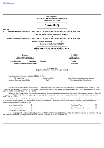 Thumbnail BioMarin Pharmaceutical Quarterly Report 2020-q1