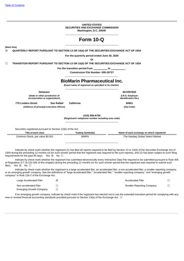 Thumbnail BioMarin Pharmaceutical Quarterly Report 2020-q2