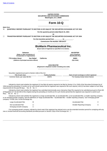 Thumbnail BioMarin Pharmaceutical Quarterly Report 2021-q1