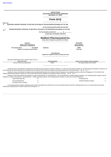 Thumbnail BioMarin Pharmaceutical Quarterly Report 2021-q2