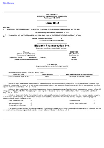 Thumbnail BioMarin Pharmaceutical Quarterly Report 2022-q3